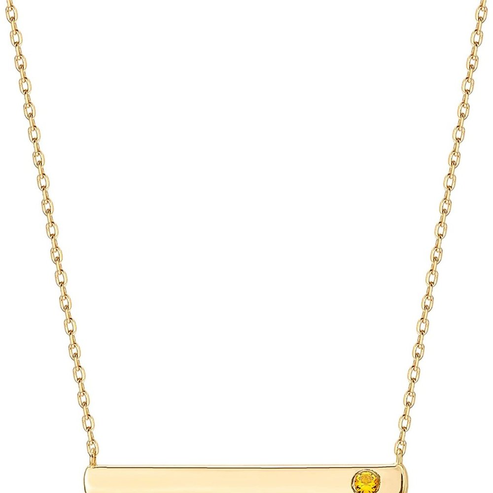 14K Gold Plated Crystal Birthstone Bar Necklace | Dainty Necklace | Gold - Picture 16 of 16